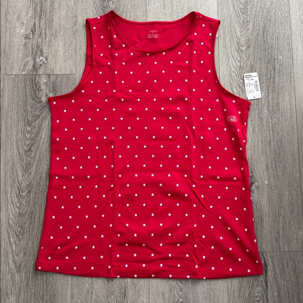 NWT CJ Banks Satin Trim 100% Cotton Red & White Stars Tank Top Size X